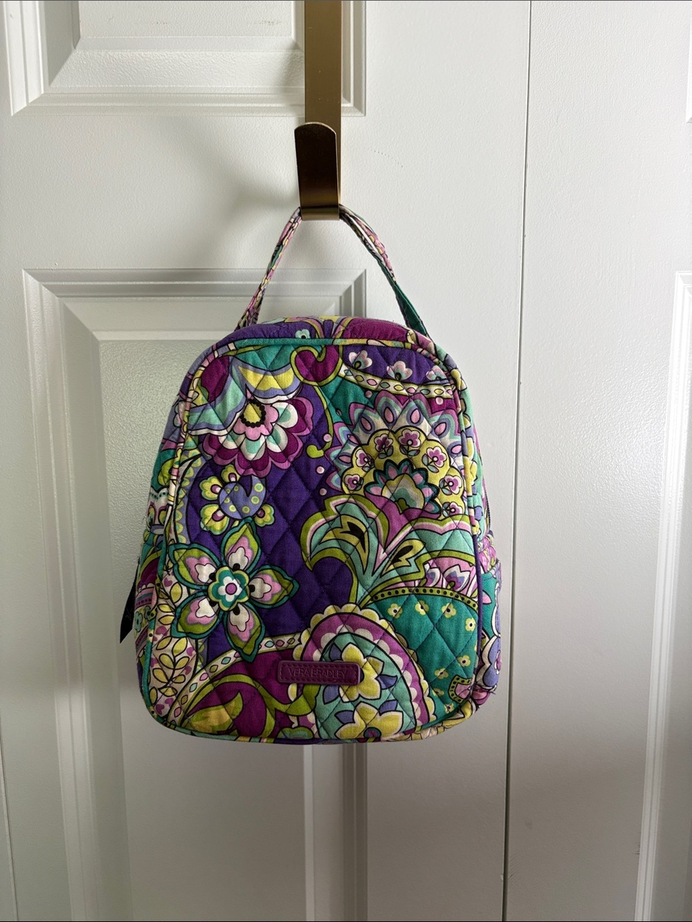Vera Bradley Quilted Mini Lunch Bag in Purple, Teal & Yellow Floral Print